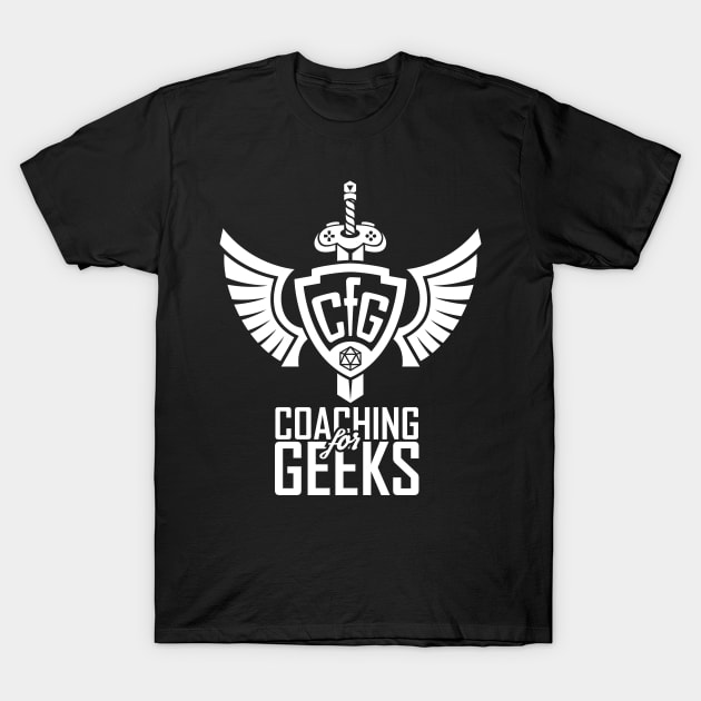 CfG White Vertical Icon with Text T-Shirt by Coaching for Geeks